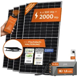 Solarway® All In One Balkonkraftwerk mit Speicher 2000W komplett Steckdose - 1,6 kWh Anker Solix 2 PRO Speicher - Solaranlage Komplettset - 500W bifaziale Solarmodule & Anker Speicher & Zubehör