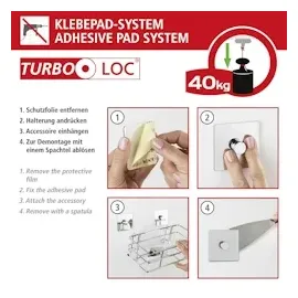 Wenko Turbo-Loc® Edelstahl Wandablage Quadro - Befestigen ohne Bohren, Edelstahl rostfrei, 24 x 10 x 14.5 cm, Chrom