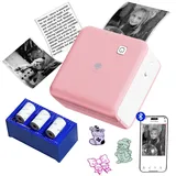 Phomemo Fotodrucker 300 DPI - Mini Drucker für Smartphone, P2S Tragbarer Thermodrucker für Aufkleber, Mini Thermodrucker mit 3 Rollen Papier, zum Drucken von Bullet Journals und to-Do-Listen