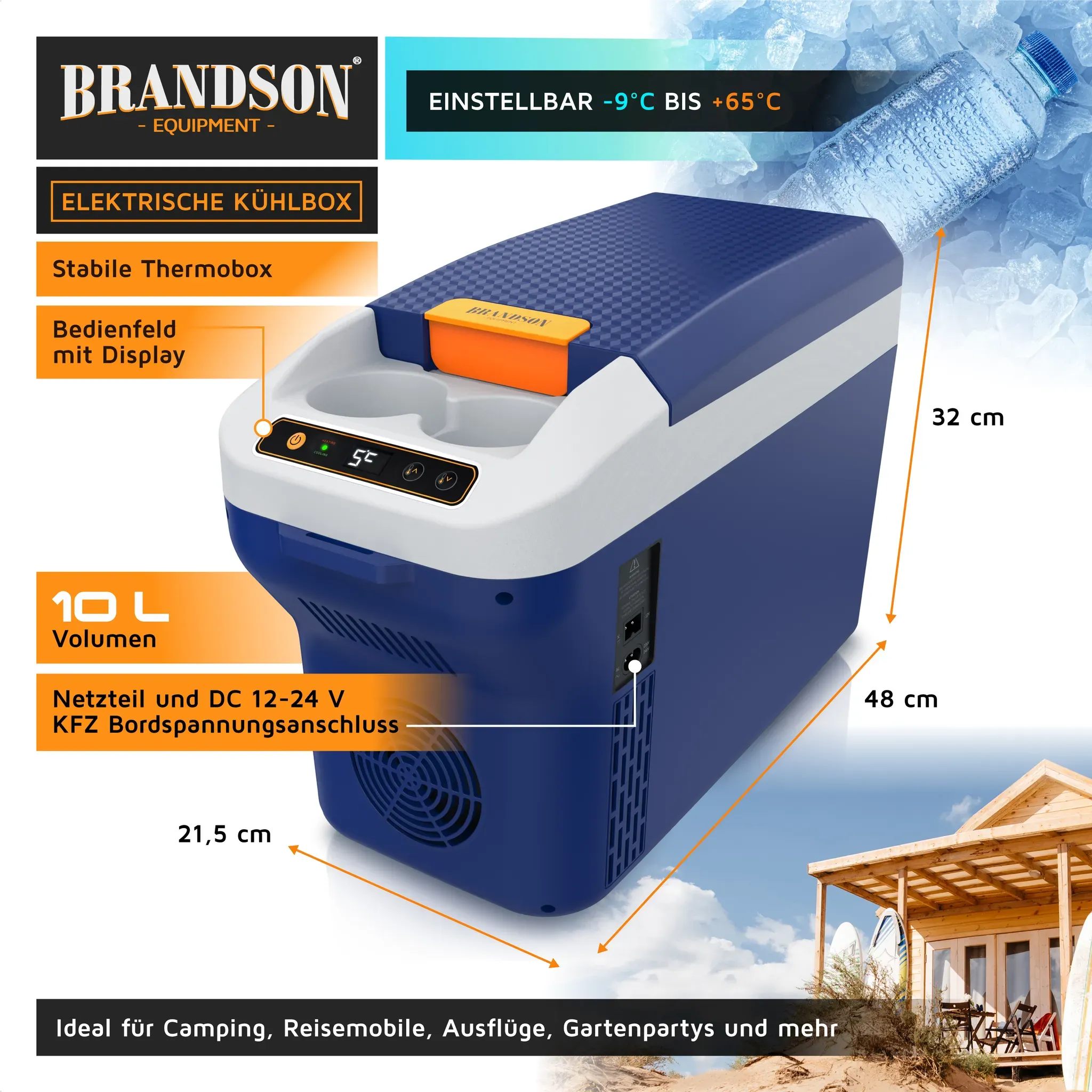 Kühlbox 10 Liter Kühlt & wärmt Kompaktes Design Getränkehalter