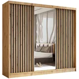 AX Living Schwebetürenschrank, Walnuss, Schwarz, Kunststoff, Teilmassiv,Kiefer, Rechteckig, 240x216x61 cm, Hergestellt in Europa, FSC Mix, Reach, Schlafzimmer, Kleiderschränke, Schwebetürenschränke