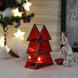 Marrakesch Orient & Mediterran Interior Teelichthalter Christbaum 17cm Rot aus Glas als Weihnachtsdeko Finse
