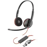 Poly Blackwire 3220 Schwarz Kabelgebundenes Stereo-Headset, USB-C/A, unterstützt Poly Lens