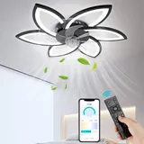 FIMEI LED Deckenventilator mit Beleuchtung, Kleiner 78 cm moderner, flacher Deckenventilator in Blumenform, dimmbares LED-Licht, Unterputz-Deckenventilator für Schlafzimmer, Wohnung, Innenbereich