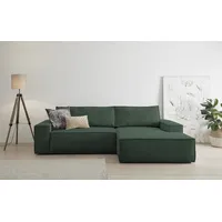 Ecksofa HOME AFFAIRE "SHERWOOD Schlafsofa 267 cm, L-Form" Sofas Gr. B/H/T: 267cm x 85cm x 167cm, Cord, Recamiere rechts, grün (dunkelgrün) Schlaffunktion mit Bettkasten (210x136 cm), Cord, Vintage, Samtvelours