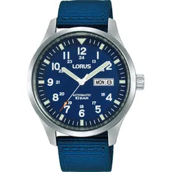 Automatikuhr LORUS, blau, Armbanduhren, Herren, Armbanduhr, Herrenuhr, Datum, wasserdicht bis 10 bar, Textilarmband