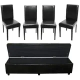 Mendler Garnitur Sitzgruppe Bank mit Aufbewahrung Kriens XXL+4 Stühle Littau, Kunstleder/Leder ~ schwarz