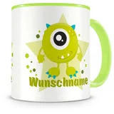 Samunshi® Kindertasse mit Namen Tasse Grünes Monster Personalisierte Tasse mit Namen Kinder Kinderbecher mit Namen Kindergarten grün 300ml