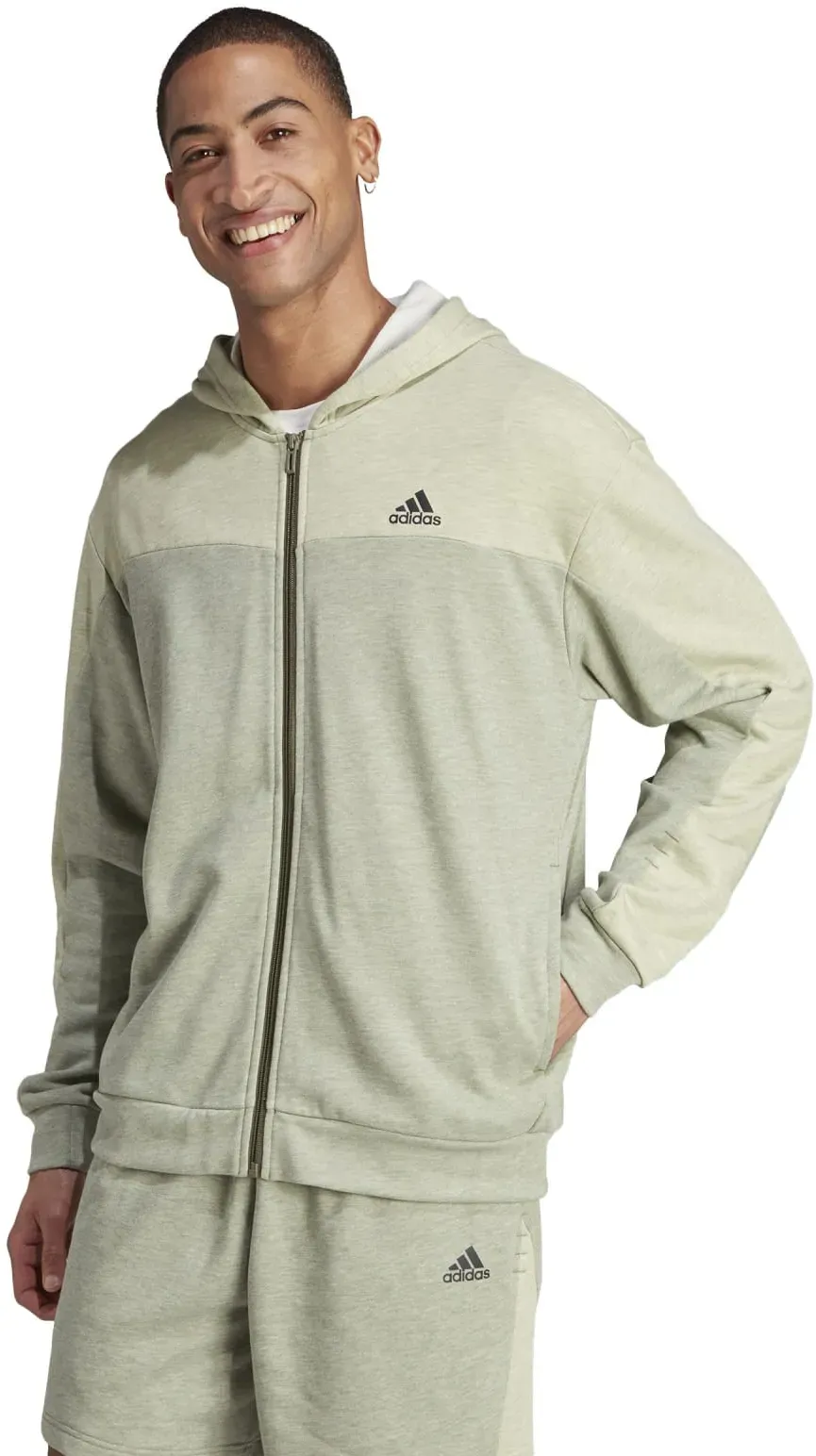 adidas Kapuzenjacke Melange Full Zip Hoodie (Terry Hoodie Baumwolle) olivegrün Herren