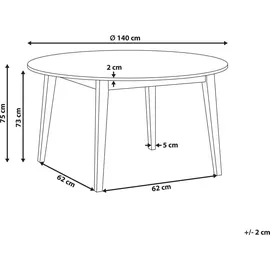 Beliani Esstisch rund 140 cm MDF-Platte mit Eichenfurnier Beine aus Gummibaumholz Dunkles Eichenfurnier Huntley