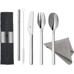 WMF My2Go tragbares Besteckset mit Messer. Gabel. Löffel & Strohhalmen (8‐tlg.)