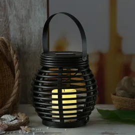 MARELIDA LED Solar Laterne mit LED Kerze - Korboptik - flackernde LED - H: 15cm -Lichtsen...