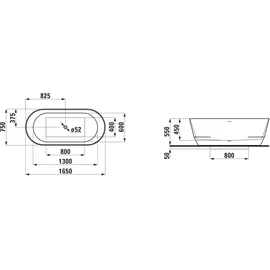 Laufen PRO freistehende Badewanne 165 x 75 cm (H2399527570001)