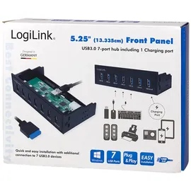Logilink UA0342 - 5,25" USB 3.0 Hub (7-Port) mit Schnellladeport und Datenübertragungsraten bis zu 5 GBit/s