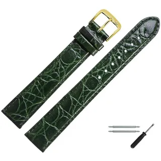 MARBURGER Uhrenarmband 14mm Leder XL Extra Lang Kroko Prägung grün