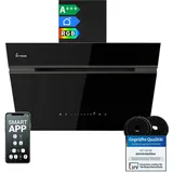 KKT KOLBE A+++ Dunstabzugshaube 60 cm 782 cbm/h Umluft Abluft Kopffrei Wandhaube | Schwarz | Glas | Nachlaufautomatik | Smart WiFi App WLAN | SensorTouch | RGBW LED-Beleuchtung | AURORA6005FB