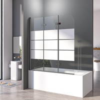 Duschwand für Badewanne 140x140 cm Badewannenfaltwand 3-teilig Faltbar 6mm ESG Glas Nano Beschichtung Duschtrennwand Schwarzer Rahmen mit weißen Querstreifen