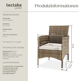Tectake Rattansessel 57 x 59 x 85 cm 2 St. inkl. Sitzbezüge 4 St. natur/dunkelgrau