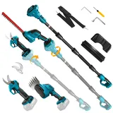 Roadtime 6-in-1 Teleskop Heckenschere & Astschere Akku für Makita 18V Akkus(ohne Akku),Schwenkbarer Stab Hedge Trimmer,Bürstenloser Motor für Grasschere Astschneider für Garten, Bäume,Sträucher
