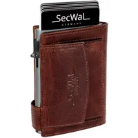 SecWal Kartenetui mit Münzfach Druckknopf inkl. Geschenkbox - Made in Germany - Echtleder Mini Geldbörse inkl. E-Book für Damen und Herren - RFID Schutz Geldbeutel klein (Bull Braun)