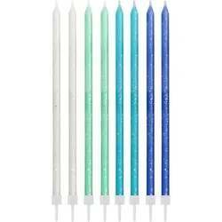 24 lange Kuchenkerzen glitzer blau