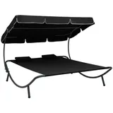 vidaXL Garten-Sonnenliege mit Sonnendach 200 x 173 x 135 cm schwarz inkl. Kissen