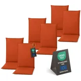 Pillows24 - Hochlehner Auflagen 6er Set - 120x50cm – 8cm Dick - Premium-Material 200gsm, Wasserabweisend | Sitzauflagen Hochlehner | Sitzkissen Gartenstuhlauflagen - Gartenstuhl & Gartenmöbel | Orange