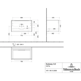 Villeroy & Boch V&B Waschtischunterschrank Subway 3.0 77,2x42,9x47,8cm, m LE/Gr vo bla, wine r