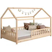 TICAA Kinderbett Hausbett "Kay" 90x200 Kiefer natur