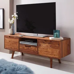 FineBuy TV Lowboard Holz Fernsehkommode Massiv Landhaus Fernsehschrank TV Bank
