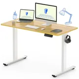 FLEXISPOT EF1 140x80cm Elektrisch Höhenverstellbarer Schreibtisch Schnelle Montage Memory Handsteuerung Sitz-Stehpult für Büro(weiße) - Weiß/Naturbelassen