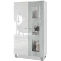 Vladon Standvitrine Denjo 71 x 129 x 35 cm Weiß matt/ Weiß Hochglanz/ Grau