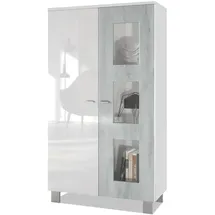 Vladon Vitrine, Hellgrau, Holzwerkstoff, 71x129x35 cm, Wohnzimmer, Wohnwände, Vitrinenschränke