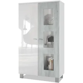Vladon Vitrine, Hellgrau, Holzwerkstoff, 71x129x35 cm, Wohnzimmer, Wohnwände, Vitrinenschränke