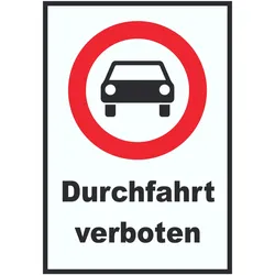 Durchfahrt verboten PKW Symbol Schild A4 (210x297mm)