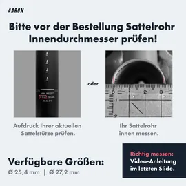 Aaron Tube Sattelstütze - 25,4 oder 27,2, mm - 350 mm Länge - Schwarz - 25,4 mm