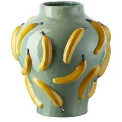 Vase Bananen   , grün , Keramik , Maße (cm): H: 37,5  Ø: 34
