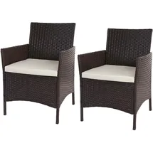 Mendler 2er-Set Poly-Rattan Gartensessel Halden, Korbsessel ~ braun-meliert, Kissen creme