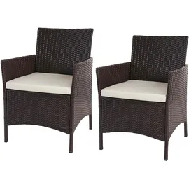 Mendler 2er-Set Poly-Rattan Gartensessel Halden, Korbsessel ~ braun-meliert, Kissen creme