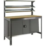 SimonRack Werkbank für Werkstatt, 910x610 mm, 3 Ablagen und Schrank, Tragfähigkeit 400 kg, Grau - BT-1