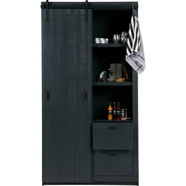 Woood Vitrine WOOOD "Slide, mit Schiebetür", schwarz, B:122cm H:230cm T:37cm, Holzwerkstoff, Schränke, Vitrine, mit 4 Schubkästen, H 230 cm x B 120 cm