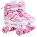 DUZSKJ Verstellbare Rollschuhe für Mädchen, verstellbare Rollschuhe mit 4 Rädern für Kinder, kleine und große Kinder, Anfänger (Rosa Weiß, S)
