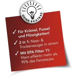 MAXXMEE Akku-Handstaubsauger - Nass- und Trockensauger - grau/rot - Grau/Rot