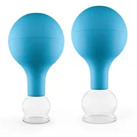 PULOX Schröpfgläser Set aus Echtglas mit Saugball - 2x Medizinisches Schröpfglas in Blau