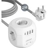 LENCENT 4 Fach Steckdosenleiste Steckdosenwürfel Mehrfachsteckdosen 8 in 1 Cube Steckdose Steckerleiste mit 3 USB, 1 Typ-C, USB Mehrfachstecker mit 2 Meter Geflochtenem Kabel für Wandsteckdose White