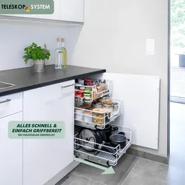 bremermann Teleskopschublade 60 cm mit Einlegeboden, Küchenschublade zum Nachrüsten, Schrankauszug aus Metall, (Weiß)