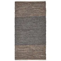 Homescapes Lederteppich mit Fischgrätenmuster in Grau, Leder, Grafikmuster, Rechteckig, 120x180 cm, Teppiche - Handgewebter recycelter