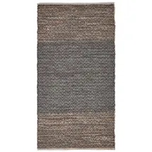 Homescapes Lederteppich mit Fischgrätenmuster in Grau, Leder, Grafikmuster, Rechteckig, 120x180 cm, Teppiche - Handgewebter recycelter