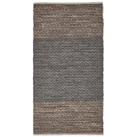 Homescapes Lederteppich mit Fischgrätenmuster in Grau, Leder, Grafikmuster, Rechteckig, 120x180 cm, Teppiche - Handgewebter recycelter