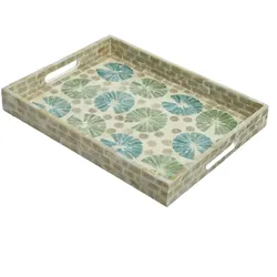 Tablett Dekotablett mediterran Perlmutt-Schimmer Keramik Serviertablett Blumen